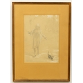 Frank C. King, British (act. 1911-1929)Pencil Sketch, “Lady walking with cat in a park”, approx. 33 ... 