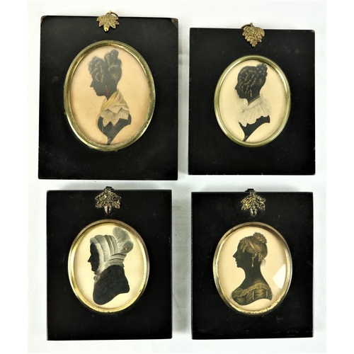 819 - 19th Century Irish SchoolA set of 4, oval Silhouette Profile Miniature Portraits, all female members... 