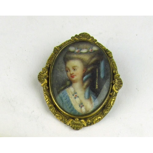 822 - 19th Century French SchoolMiniature: A small oval miniature on paper, 'An elegant young lady with lo... 