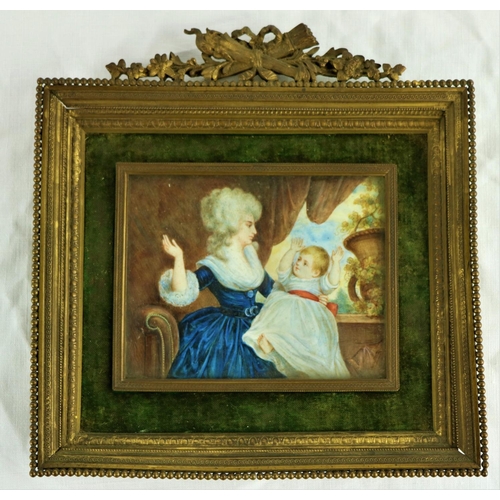 824 - 19th Century English SchoolDouble Portrait Miniature 'The Duchess of Devonshire with Infant by a Win... 