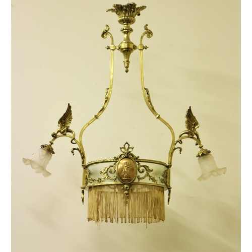 1125 - A fine quality Regency style brass Hall Light with ceiling rose, shaped uprights surmounted with win... 