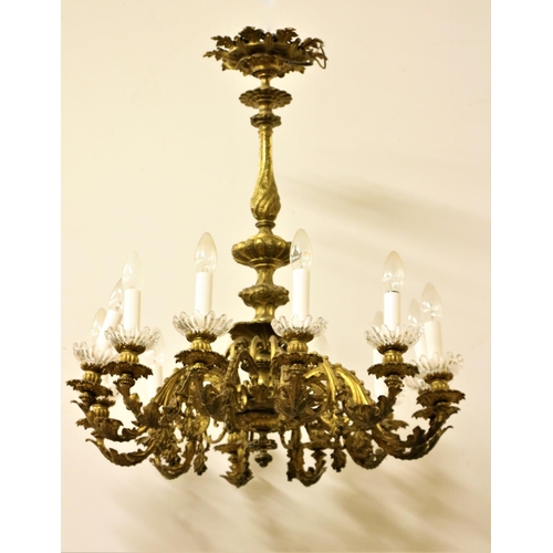 1126 - A fine quality early 19th Century Continental ormolu 12 branch Ceiling Light, with ornate rose, turn... 