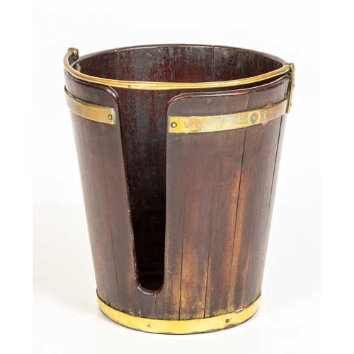 102 - An Irish Georgian period mahogany slatted and brass bound Peat Bucket, with swing handle, approx. 43... 