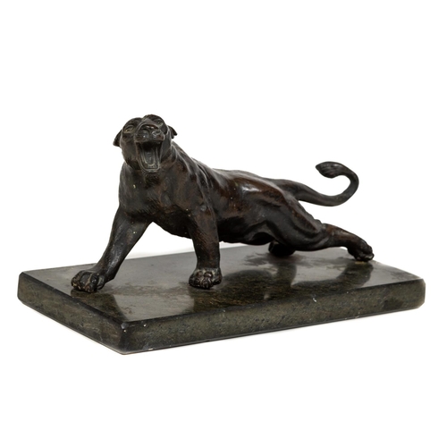 127 - A bronze Model of a Snarling Tiger, on rectangular marble base, 13 1/2