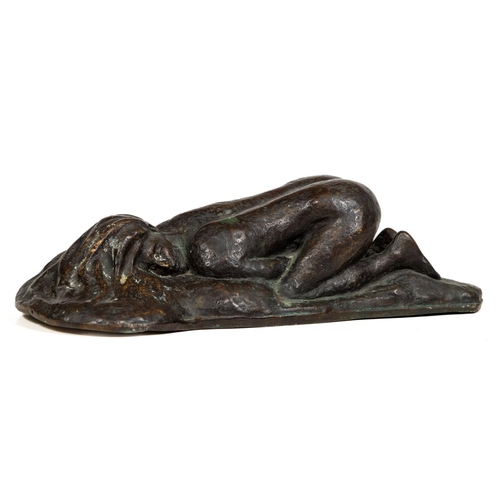 129 - An attractive bronze model of a nude Lady resting, approx. 33cms (13