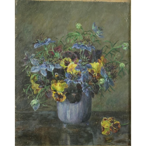 24 - Early 20th Century English'Bowl of Colourful Flowers,' oils on canvas board, 11 3/4' x 9 3/4' (30cms... 