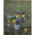 Early 20th Century English'Bowl of Colourful Flowers,' oils on canvas board, 11 3/4' x 9 3/4' (30cms... 