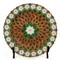 A large Victorian Majolica polychrome Dish, probably Mintons, with basket weave in relief and a bord... 