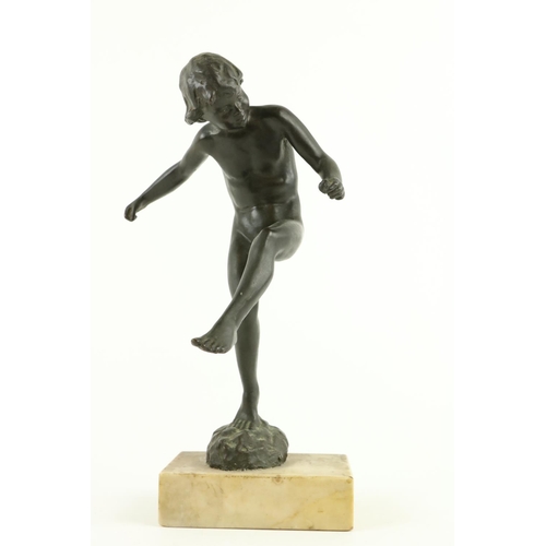 262 - A late 19th Century bronze Figure, of a naked Boy on rectangular marble base, 11 1/2