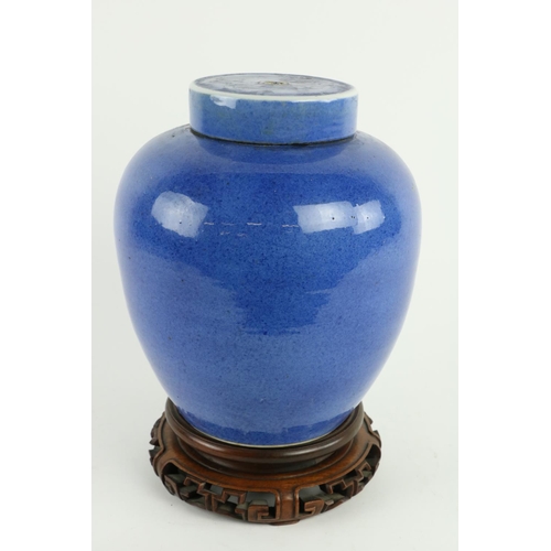 283 - A late 19th Century / early 20th Century blue ground Chinese bulbous Jar and Cover, (pierced at base... 