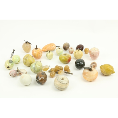 345 - A quantity of miscellaneous coloured marble fruit Specimens, apples, pears, grapes, eggs, plumes etc... 