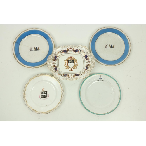 350 - A pair of English 19th Century double crested porcelain Plates, in sky blue and white each with gilt... 