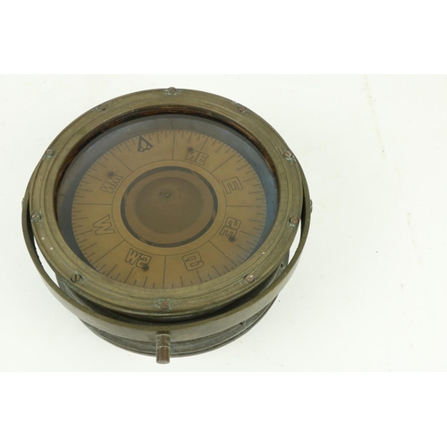 383 - A heavy circular Ships brass Binnacle Compass, 12