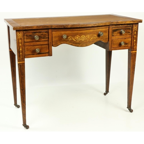 507 - A good Edwardian rosewood and marquetry Ladies Desk, with bow front and center frieze drawer and two... 