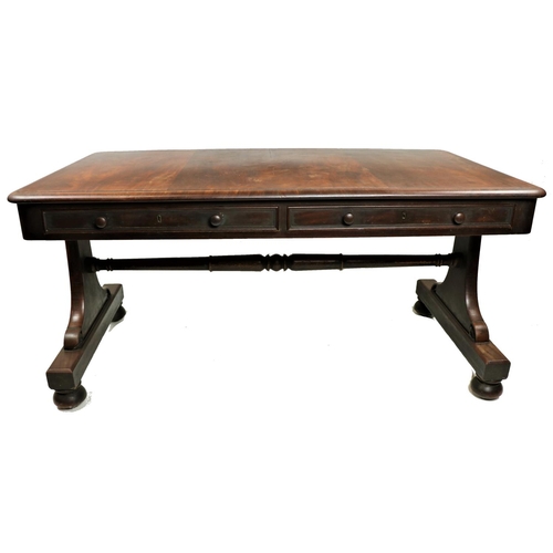 525 - A William IV Irish mahogany Library Table, by Williams & Gibton, stamped and numbered '33070', t... 