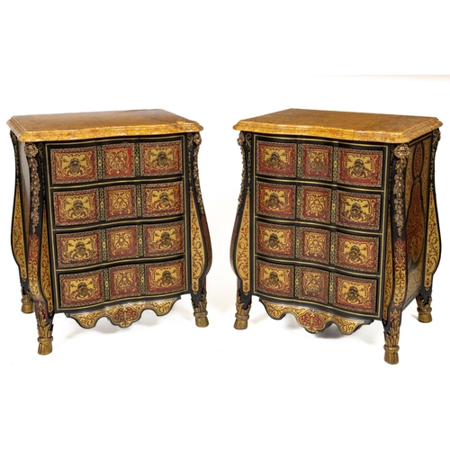 7 - A pair of attractive Louis XV style Boulle Miniature Chests, of bowed shape, with moulded marble top... 