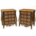 A pair of attractive Louis XV style Boulle Miniature Chests, of bowed shape, with moulded marble top... 