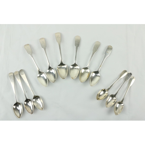 703 - Three sets of 3, matching early 19th Century Irish silver Tea Spoons, & 3 others approx. 6ozs. (... 