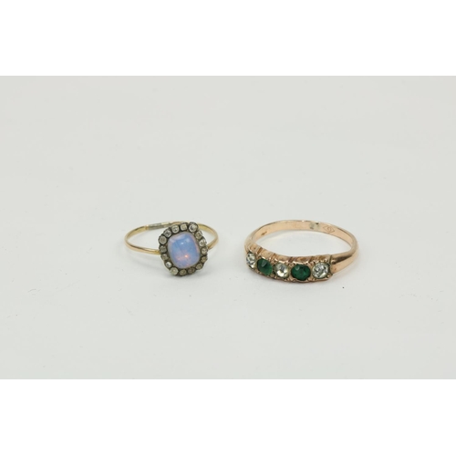 784 - A 9ct gold Ring, (no hallmarks) with white and green stones; and a gold Ring (broken) with central o... 