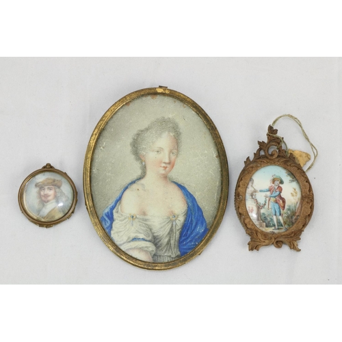 820 - 19th Century French SchoolMiniatures: A large oval miniature, 'Portrait of Lady with low-cut lace dr... 