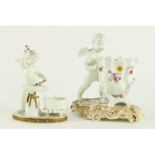 927 - A fine 19th Century Moore Brothers cherub Sweet Meat Stand, the cherub standing by a floral bowl on ... 