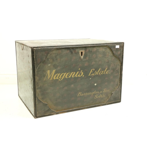 1598 - A 19th Century metal Estate Deed Trunk or Book 'Magenis Estate' with carrying handles and hinged lid... 