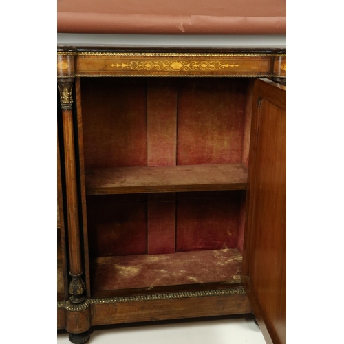 100 - A good Victorian walnut and marquetry inlaid Credenza, with brass mounts, the centre inlaid panel do... 