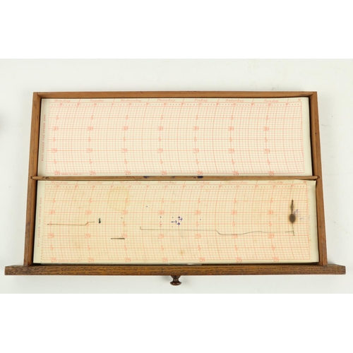 123 - A very good oak cased Barograph, with manual silverised dial inside a cover with five bevelled glass... 