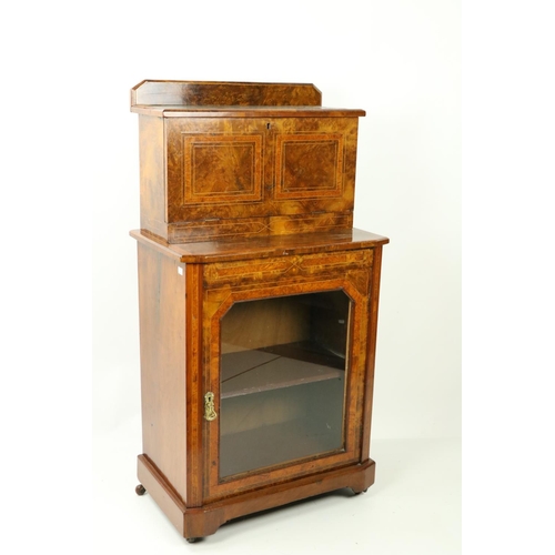 155 - A Victorian inlaid and crossbanded walnut Secretaire Cabinet, the leather inset top above a drop dow... 