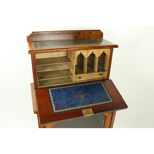 155 - A Victorian inlaid and crossbanded walnut Secretaire Cabinet, the leather inset top above a drop dow... 