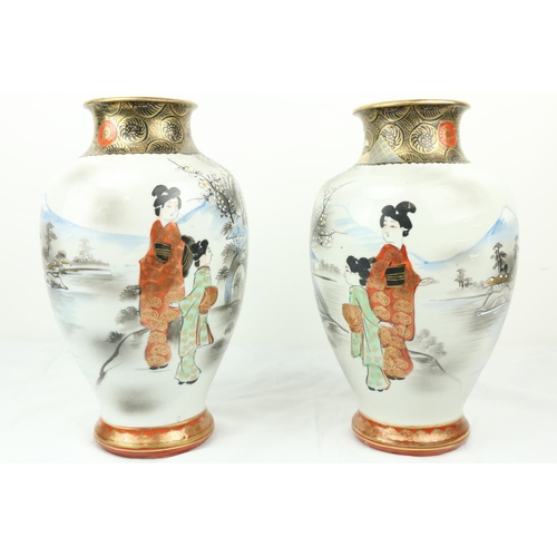 169 - A pair of attractive Japanese Satsuma bulbous Vases, each depicting Geisha Girls in typical attire s... 