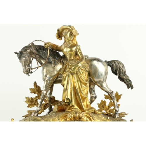 215 - A 19th Century French ormolu and plated figural Mantle Clock, the top surmounted with elegant Lady s... 