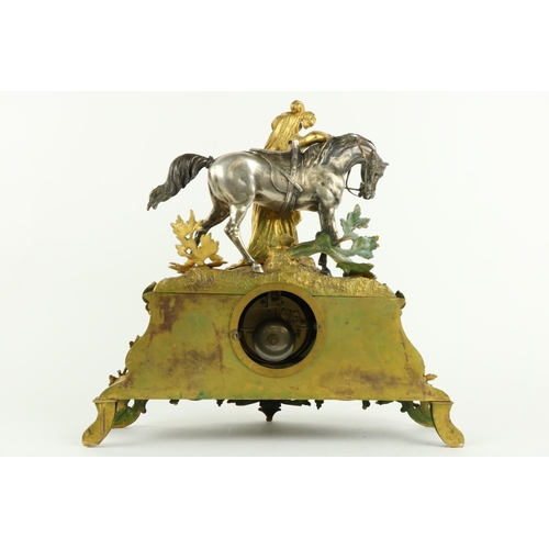 215 - A 19th Century French ormolu and plated figural Mantle Clock, the top surmounted with elegant Lady s... 