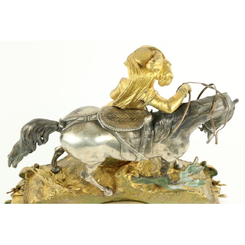 215 - A 19th Century French ormolu and plated figural Mantle Clock, the top surmounted with elegant Lady s... 