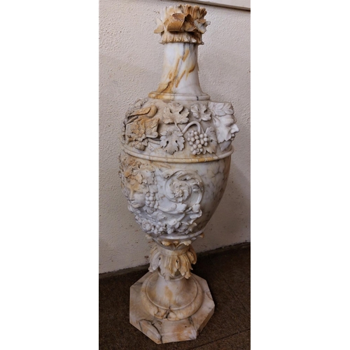 226 - A late 19th Century carved alabaster Urn, with birds and vines in relief (as is) 36