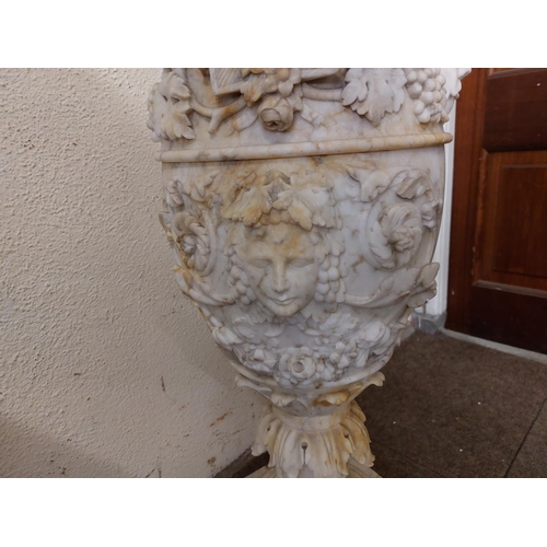 226 - A late 19th Century carved alabaster Urn, with birds and vines in relief (as is) 36