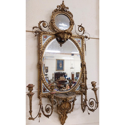 227 - A late 18th / early 19th Century Girandole giltwood Mirror, the capital with circular mirror and she... 