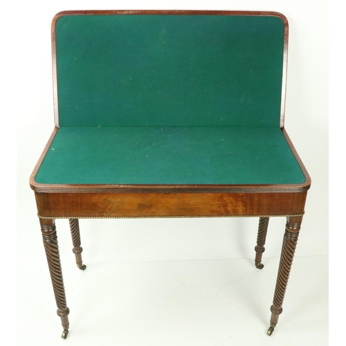 229 - A fine quality Regency period fold-over Card Table, the plain top with reeded edges over a frieze wi... 