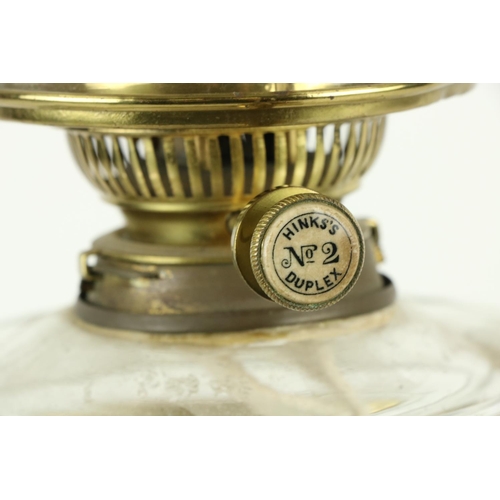 246 - A very fine late 19th Century Corinthian brass Oil Lamp, with reeded column on square stepped base s... 