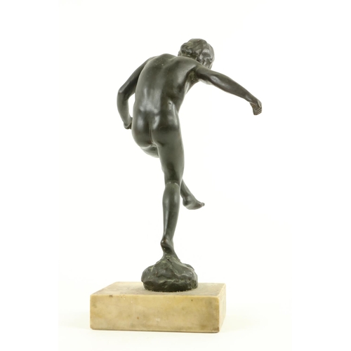 262 - A late 19th Century bronze Figure, of a naked Boy on rectangular marble base, 11 1/2