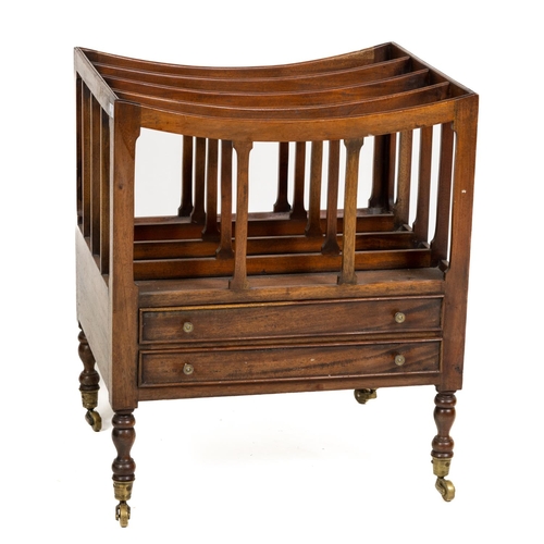 267 - A late George III style mahogany Canterbury, with railed compartments and two frieze drawers on four... 