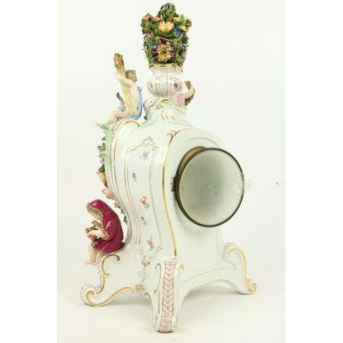 268 - An attractive Meissen porcelain flower encrusted Clock, c. 1900, with floral finial above four ... 