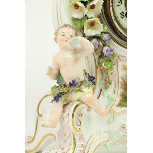 268 - An attractive Meissen porcelain flower encrusted Clock, c. 1900, with floral finial above four ... 