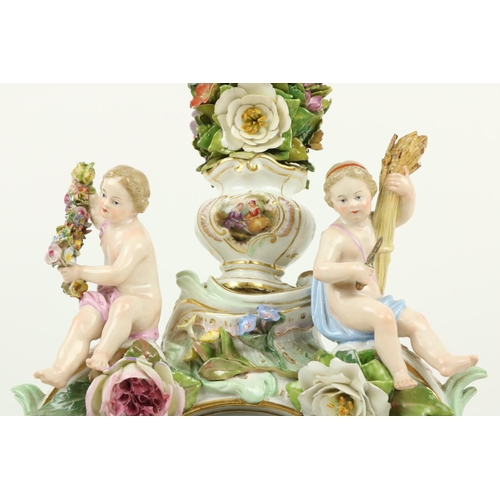 268 - An attractive Meissen porcelain flower encrusted Clock, c. 1900, with floral finial above four ... 