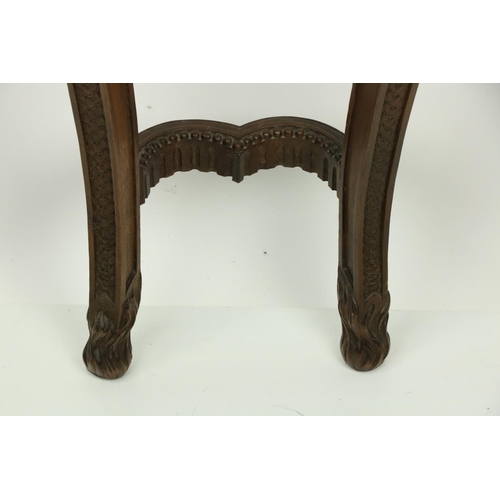 274 - A carved walnut demi-lune Console Table, with ribbon moulded frieze and hanging leaf swags on two le... 