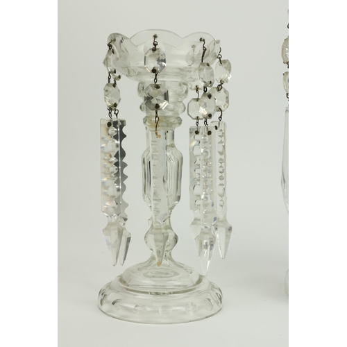 335 - A pair of cutglass lustre Candlesticks, 9