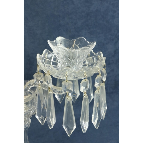 343 - A good quality cut-glass two branch Table Chandelier, with centre glass obelisk and lustre drops, 19... 