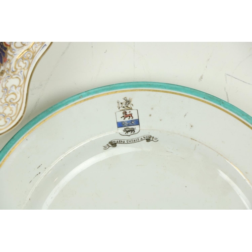 350 - A pair of English 19th Century double crested porcelain Plates, in sky blue and white each with gilt... 