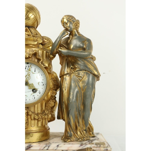 355 - A 19th Century French ormolu Mantle Clock, depicting a young girl with book in hand resting against ... 