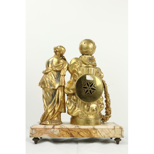 355 - A 19th Century French ormolu Mantle Clock, depicting a young girl with book in hand resting against ... 